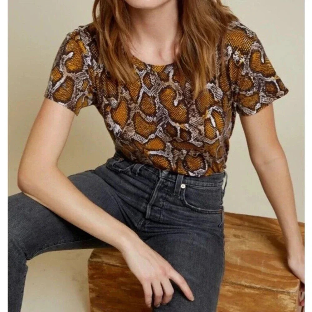 Nation LTD Snake Print Yellow Orange Black‎ T-Shirt Size Medium Recycled Cotton